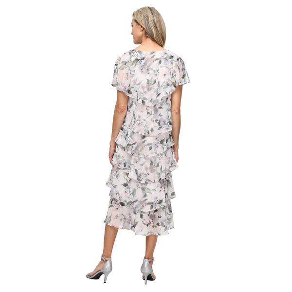 Womens SLNY Short Sleeve Floral Chiffon Tiered Midi Dress alternate view