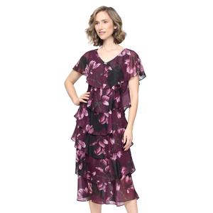 Womens SLNY V-Neck Floral Tea Length Ruffle Tier Shift Dress