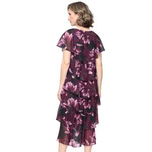 Womens SLNY V-Neck Floral Tea Length Ruffle Tier Shift Dress alternate view
