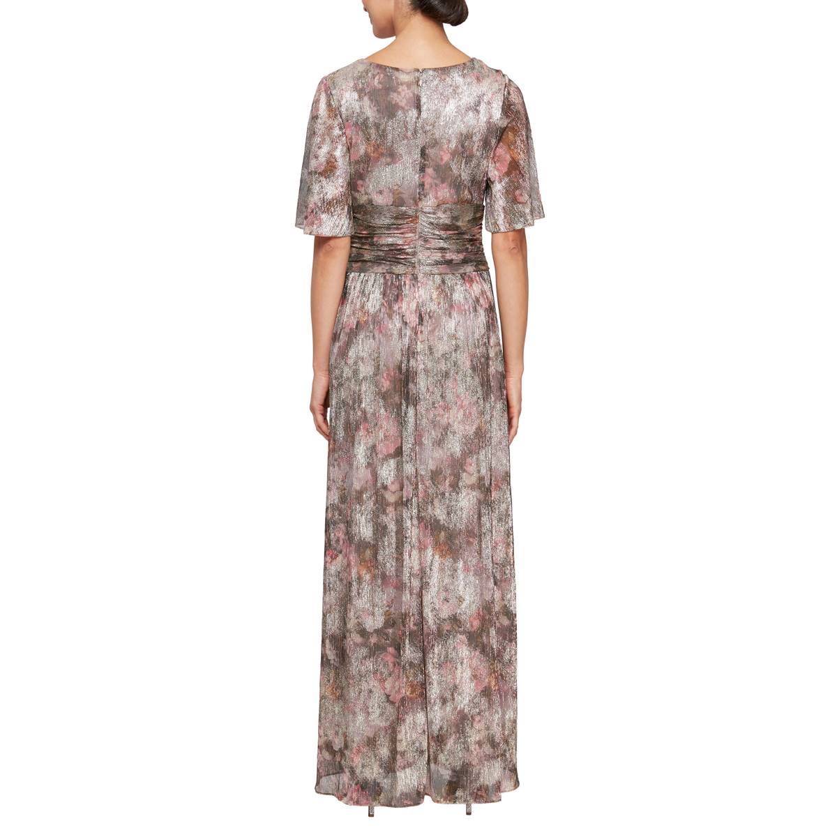 Womens SLNY Watercolor Floral Ruched Empire Waist Evening Gown