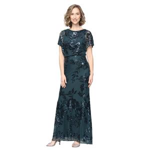 Womens SLNY Short Sheer Sleeve Floral Beaded Blouson Gown