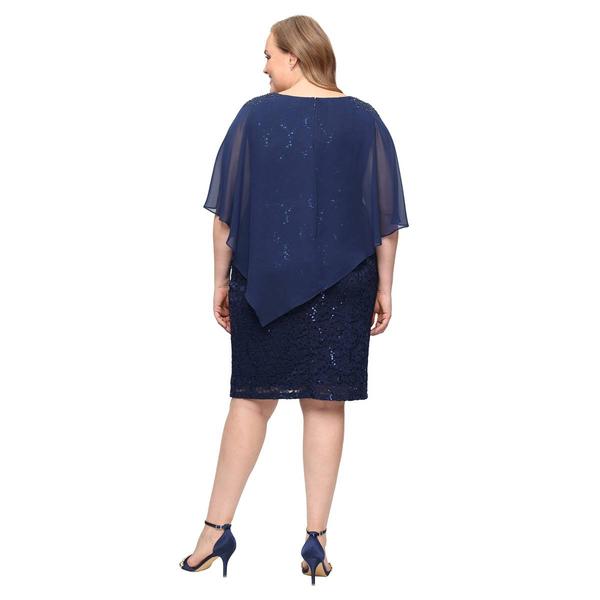 Plus Size SLNY Asymmetric Chiffon Overlay Lace Shift Dress alternate view