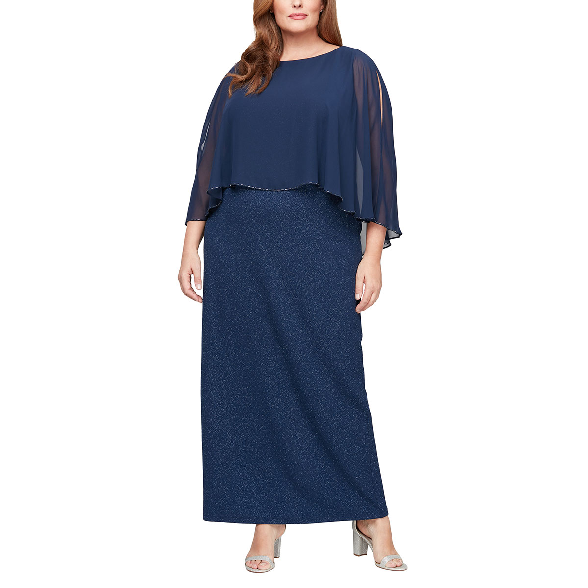 Plus Size SNLY Sheer Capelet Column Evening Gown