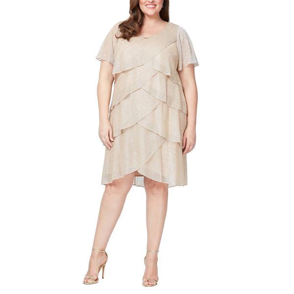 Plus Size SLNY Short Sleeve Shimmer Tier Shift Dress