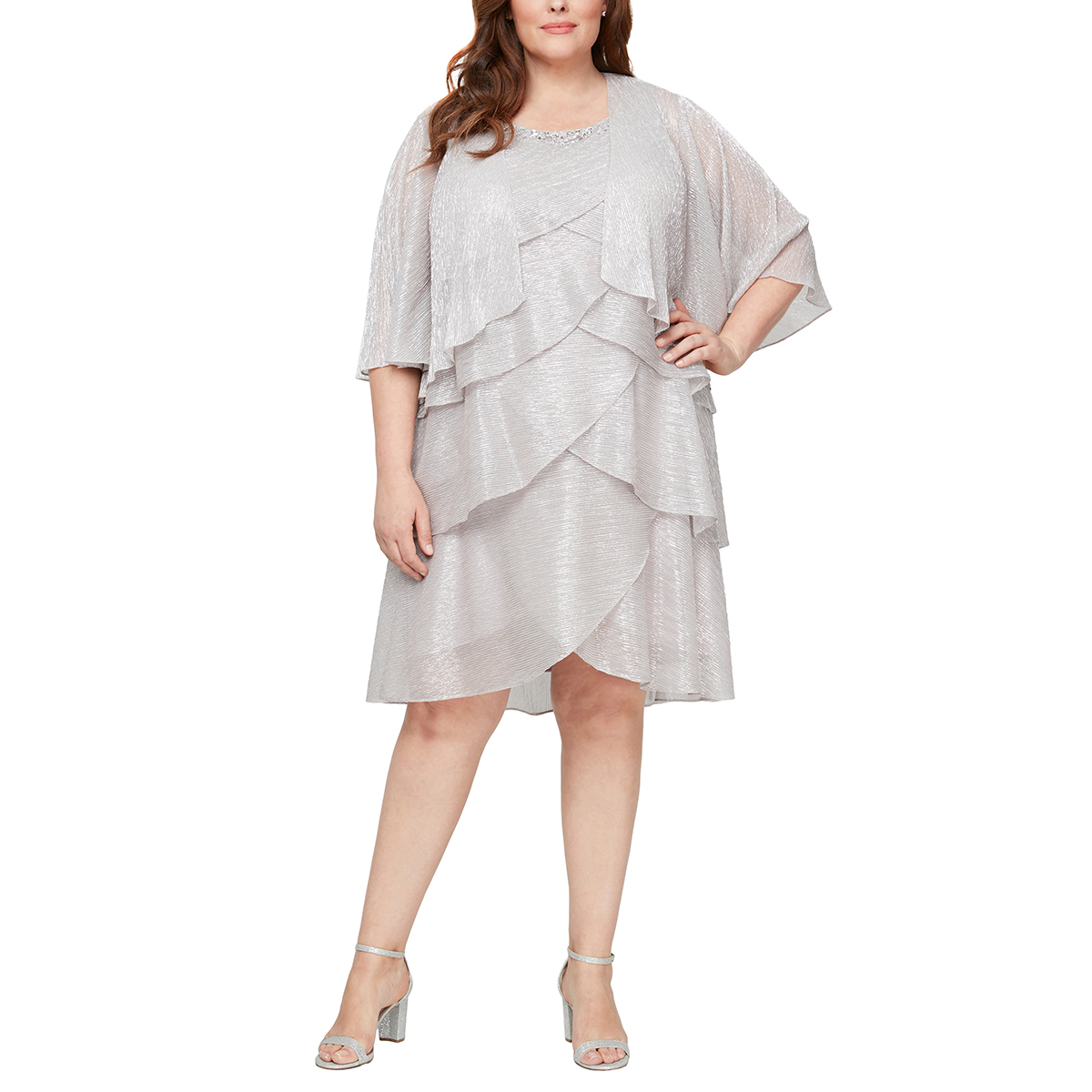 Plus Size SLNY 2pc. Shimmer Tier Jacket Dress