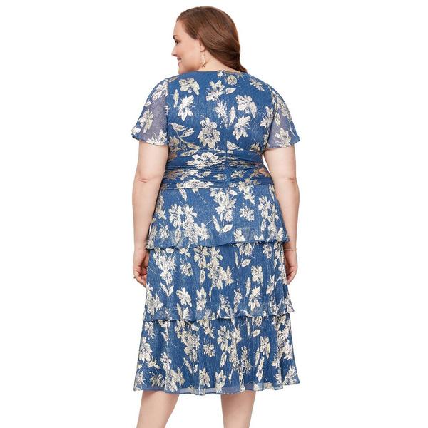 Plus Size SLNY Short Sleeve Tiered Foil Floral Midi Dress alternate view