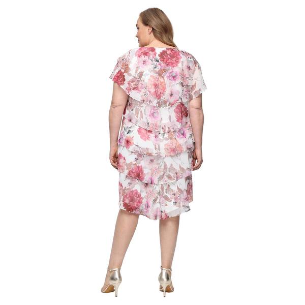 Plus Size SLNY Short Sleeve Floral Tiered Chiffon A-Line Dress alternate view