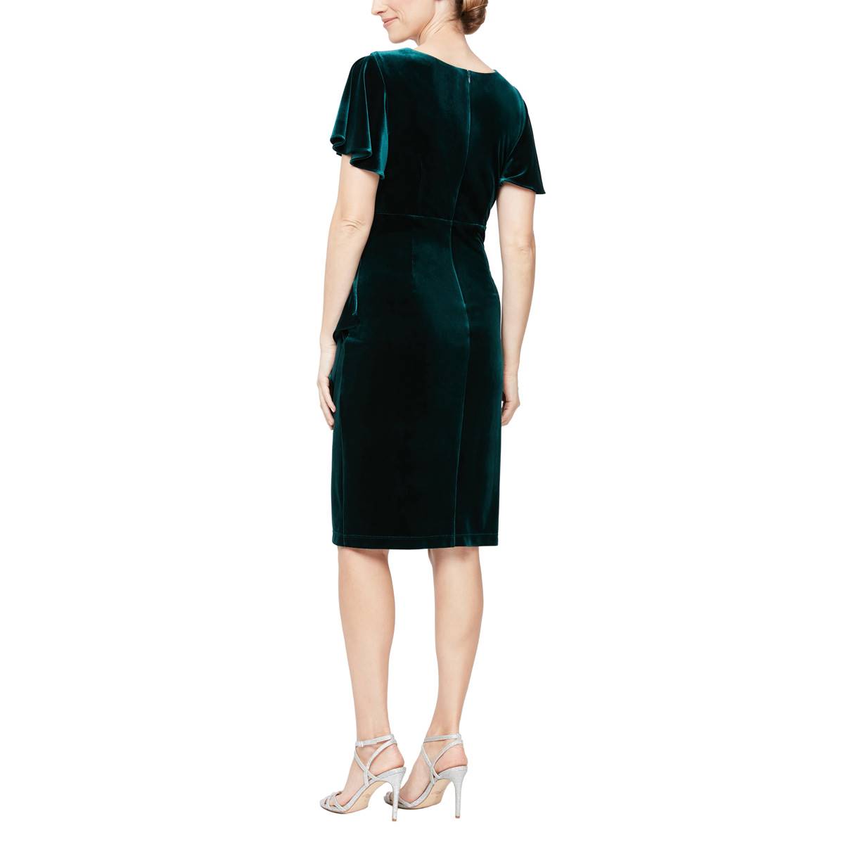 Plus Size SLNY Flutter Sleeve Velvet Side Drape A-Line Dress