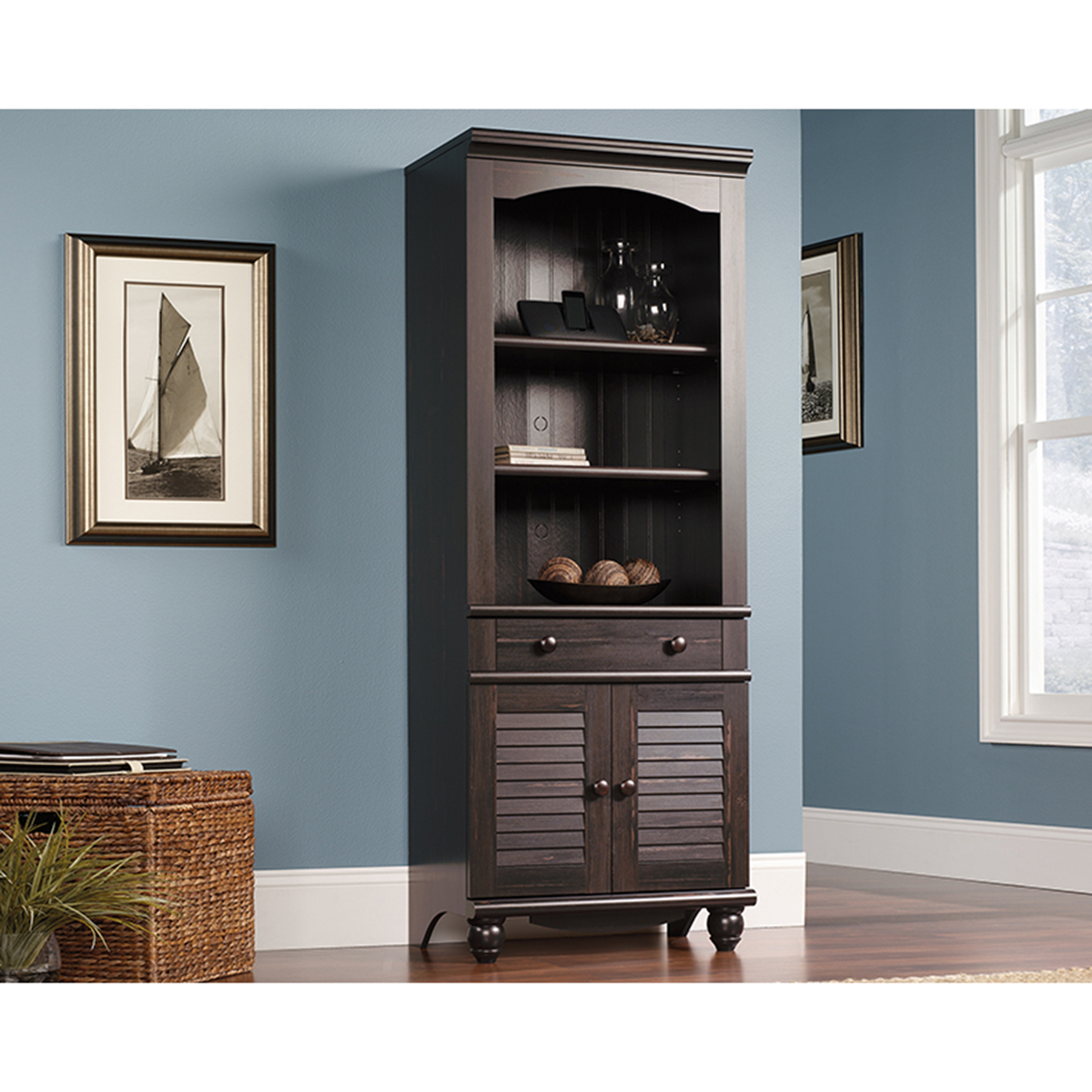Sauder Harbor View(R) Library With Doors - Antiqued Paint
