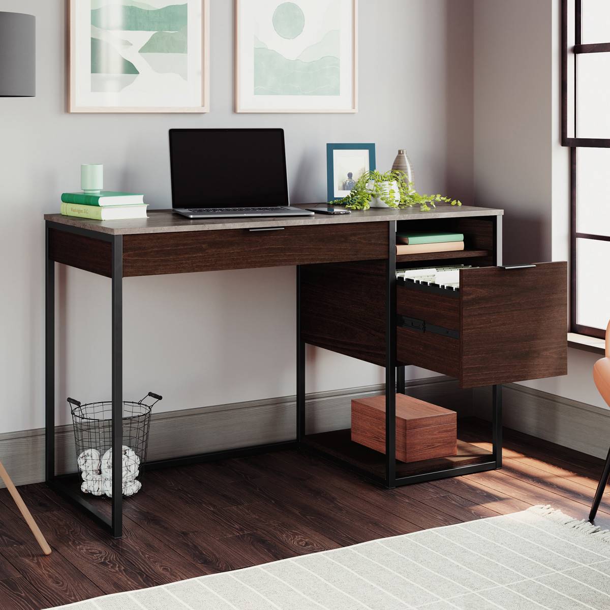 Sauder International Lux Single Pedestal Home Office Desk