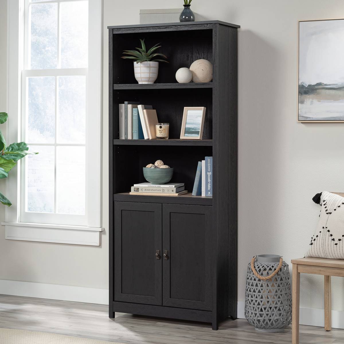 Sauder Cottage Road 3-Shelf Library Bookcase W/ Doors