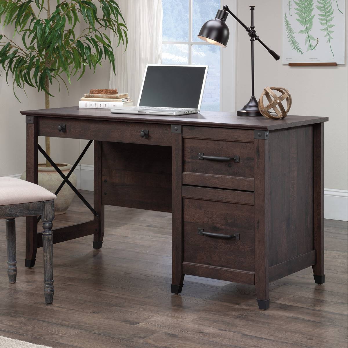 Sauder Carson Forge Single Pedestal Desk W/ Drawers