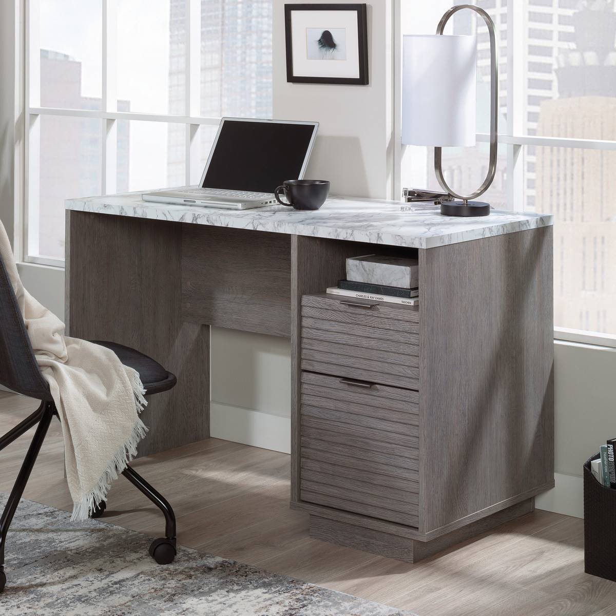 Sauder East Rock Contemporary Single Pedestal Desk