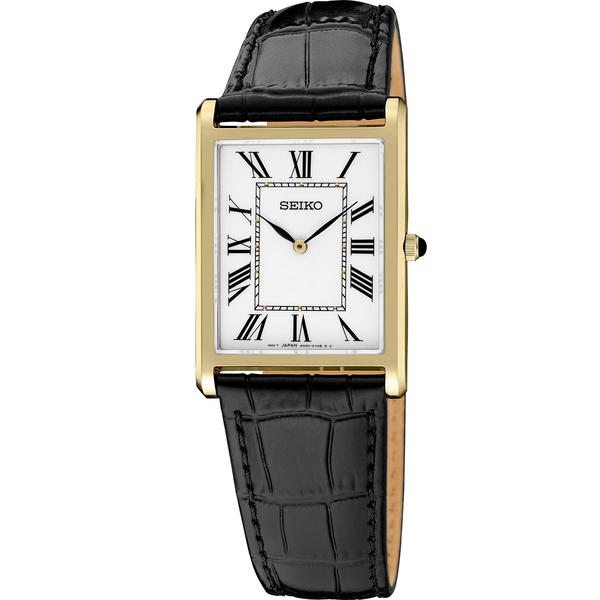 Mens Seiko Essentials White Dial Leather Band Watch - SWR104