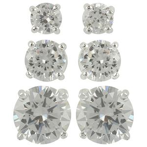 Silver-Tone Round CZ Earrings 3pr. Set