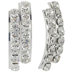 Silver-Tone Pave Crystal Half Hoop Earrings