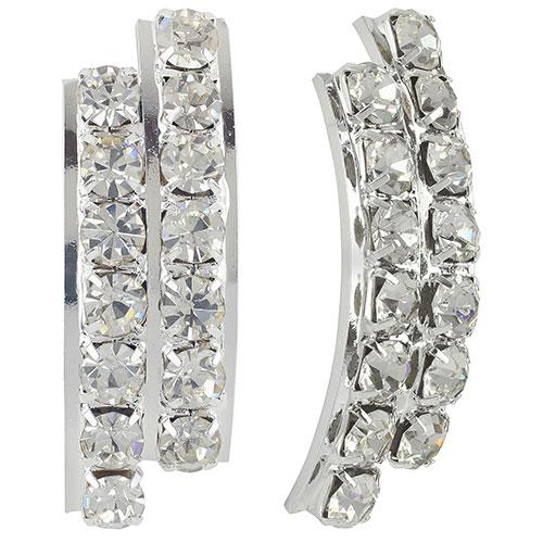 Silver-Tone Pave Crystal Half Hoop Earrings