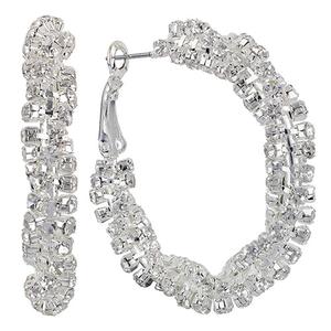 Silver-Tone Twisted Crystal Hoop Earrings