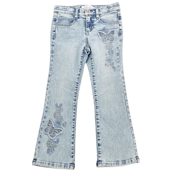Girls (4-6x) Squeeze Stitched Butterfly Patch Flare Jeans alternate view