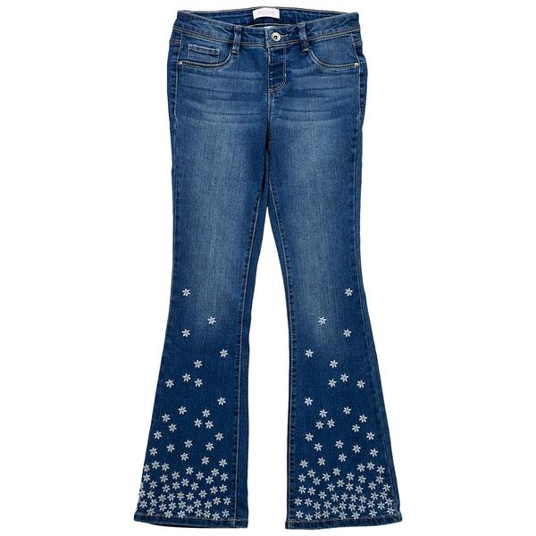 Girls (7-16) Squeeze Flare Jeans w/ Mini Embroidered Flowers