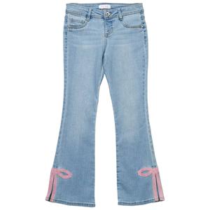 Girls (7-12) Squeeze Flared Jeans w/ Pink Bow Split Hem alternate view