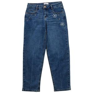 Girls (7-12) Blue Spice Barrel Jeans w/ Mini Floral Patches alternate view