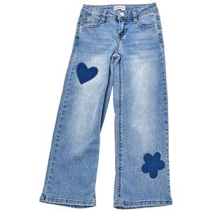 Girls (7-14) Blue Spice Shadow Patch/Rhinestone Wide Leg Jeans alternate view