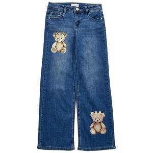 Girls (7-16) Blue Spice Teddy Bear Bling Wide Leg Jeans