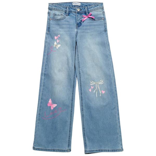 Girls (7-12) Blue Spice Wide Leg Butterfly/Bow/Heart Print Jeans
