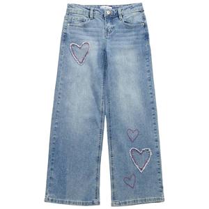 Girls (7-12) Blue Spice Heart Stitch Wide Leg Jeans