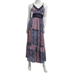 Juniors Angie Patchwork Crochet Lace Trim Maxi Slip Dress alternate view