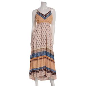 Juniors Angie Mix Print Crochet Trim Maxi Slip Dress alternate view