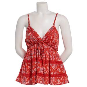 Juniors Angie Paisley Crochet Insert Babydoll Tank Top alternate view