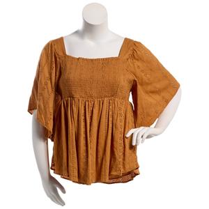 Juniors Plus Solid Eyelet Square Neck Smock Bodice Top alternate view