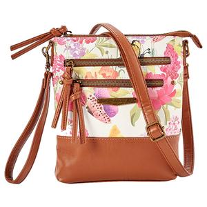 Stone Mountain Primo Floral North/South 3 Comp Crossbody Bone/Tan
