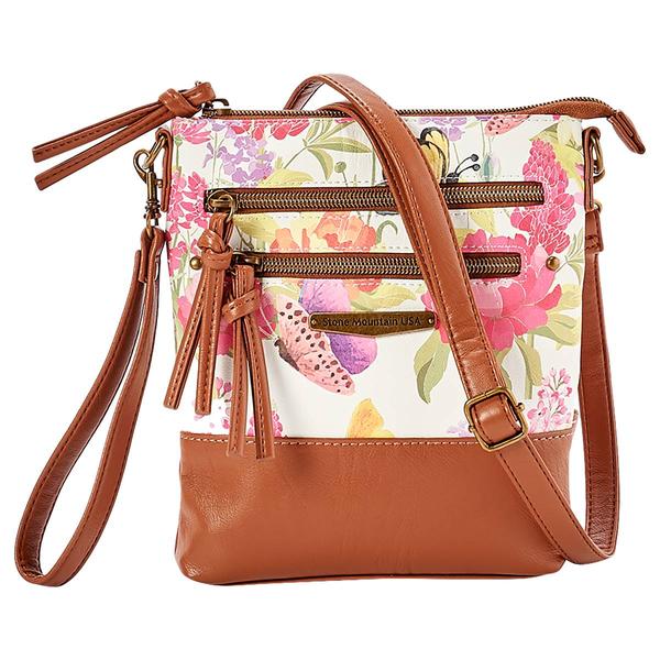 Stone Mountain Primo Floral North/South 3 Comp Crossbody Bone/Tan