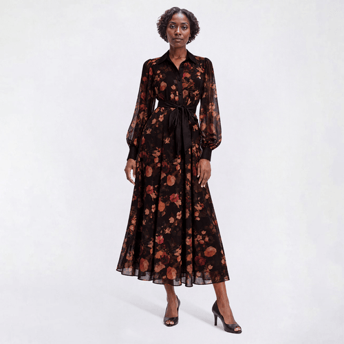 Womens Sandra Darren Long Sleeve Floral Chiffon Shirtdress alternate view
