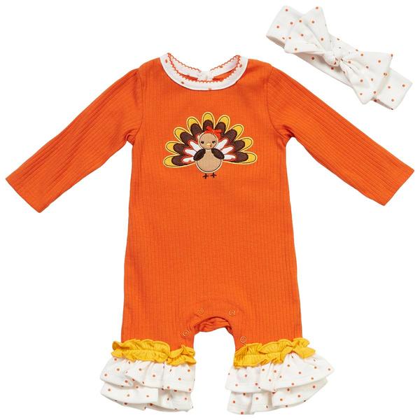 Baby Girl (3-9M) Baby Essentials 2pc. Turkey Coveralls Set