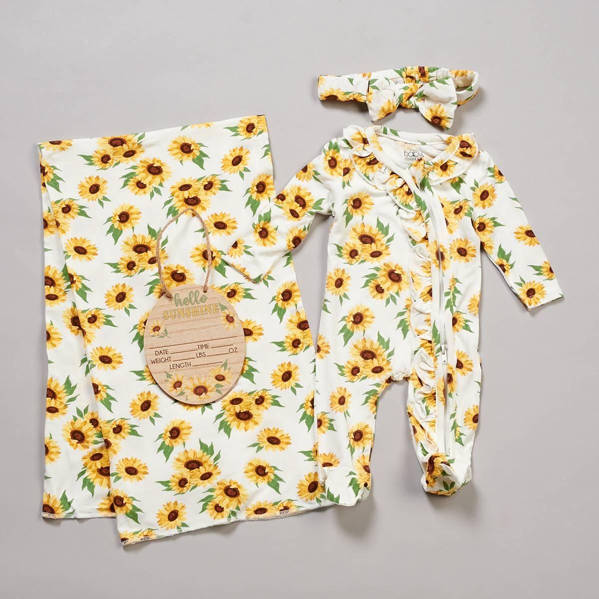 Baby Girl (NB-3M) Baby Essentials(R) 4pc. Sunflower Footie Set