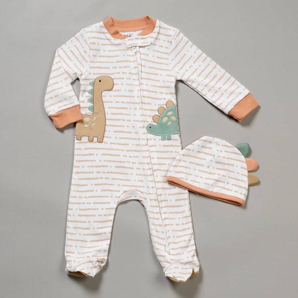 Baby Boy (NB-9M) Baby Essentials(R) 2pc. Dinosaur Stripe Footie