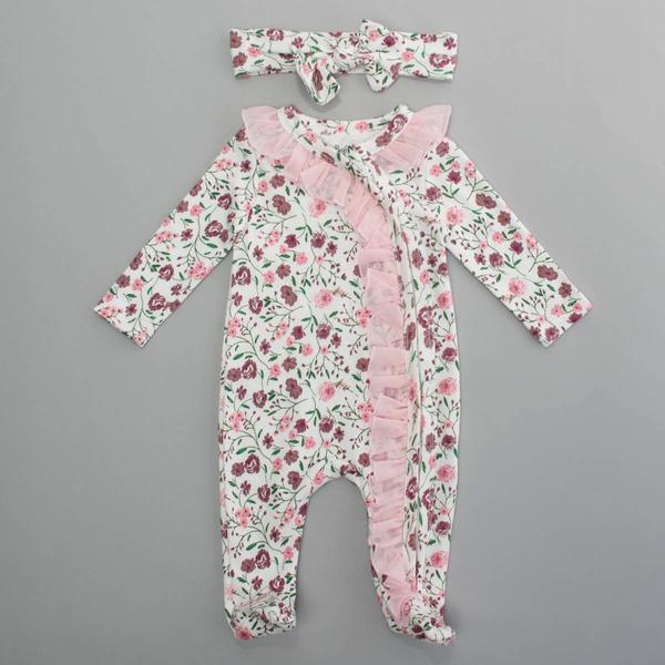 Baby Girl (NB-9M) Baby Essentials(R) Floral Zip Footie Pajamas