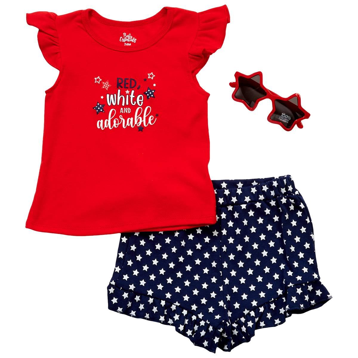 Baby Girl 12-24M Baby Essentials Red White Blue Shorts Set 15$
