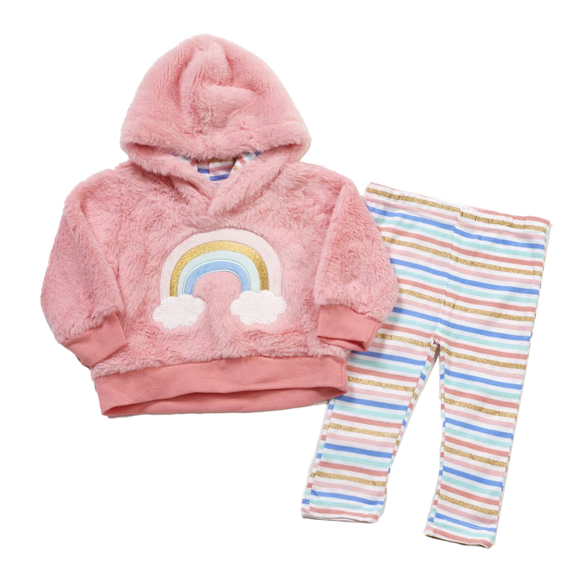 Baby Girl (12-24M) Baby Essentials(R) Fur Rainbow Hoodie & Pants