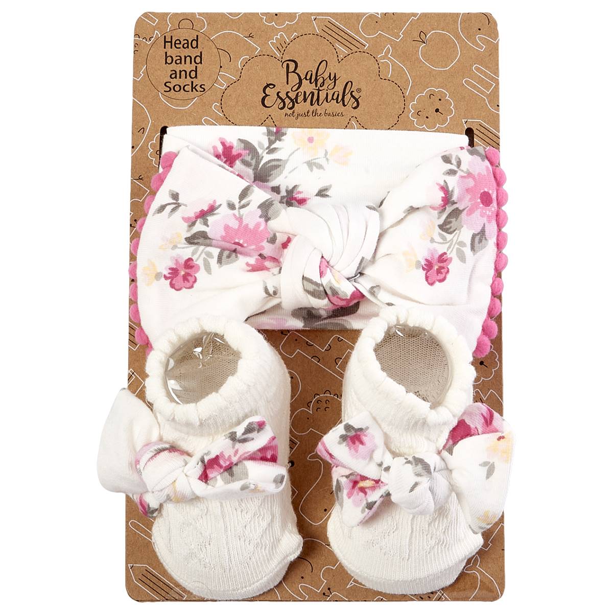 Baby Girl Baby Essentials Floral Pom Pom Headband & Socks Set