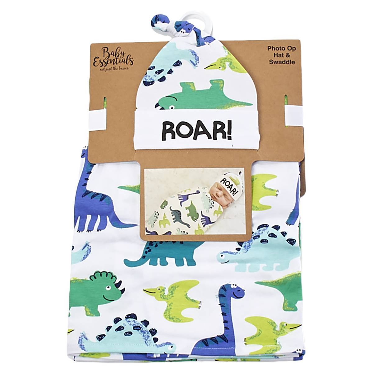 Baby Essentials(R) Roar Dino Photo-Op Hat & Swaddle