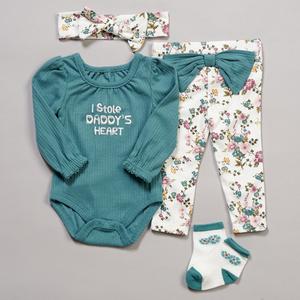 Baby Girl (3-9M) Baby Essentials 4pc Daddy's Heart Ribbed Set