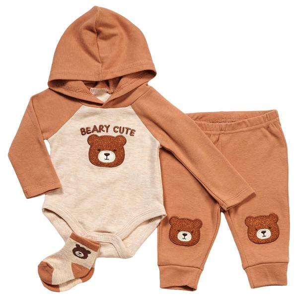 Baby Boy (3-9M) Baby Essentials 3pc Beary Cute Hooded Layette Set