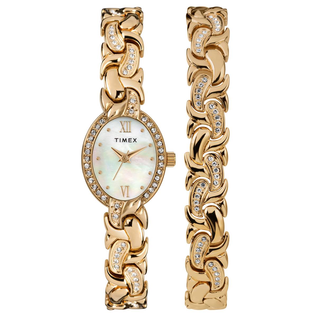 Timex(R) Gold-Tone Crystal Bracelet Watch Set - TW2T49900JI