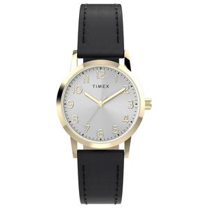 Womens Timex(R) Silver Dial Watch w/ Black Leather Strap