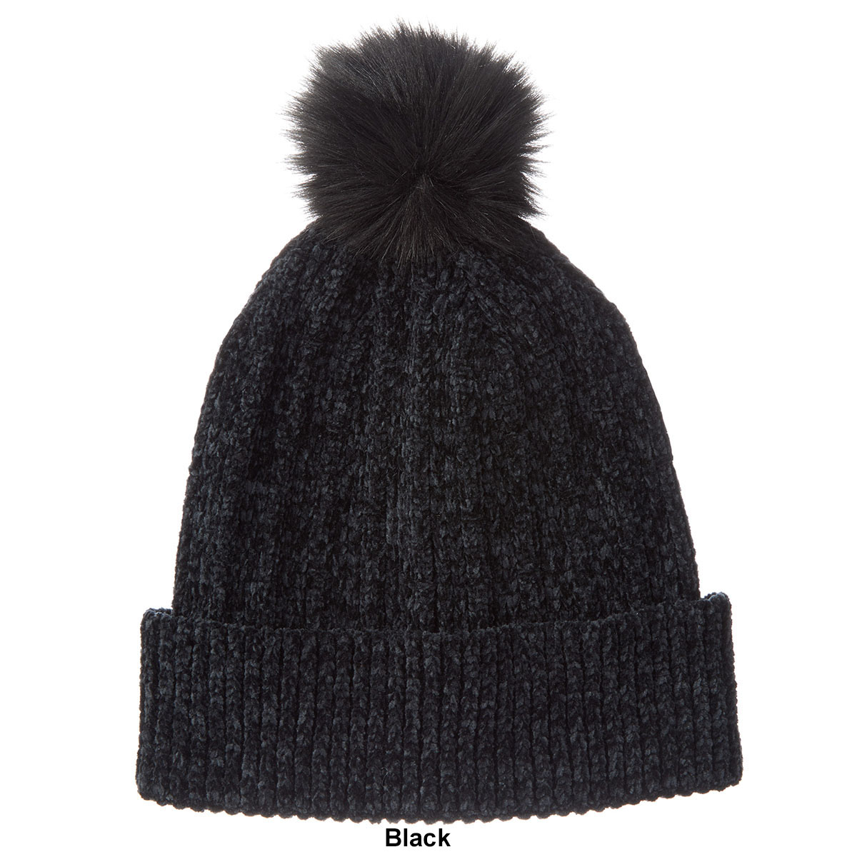 Womens Isotoner Chenille Beanie W/Cuff & Fur Pom